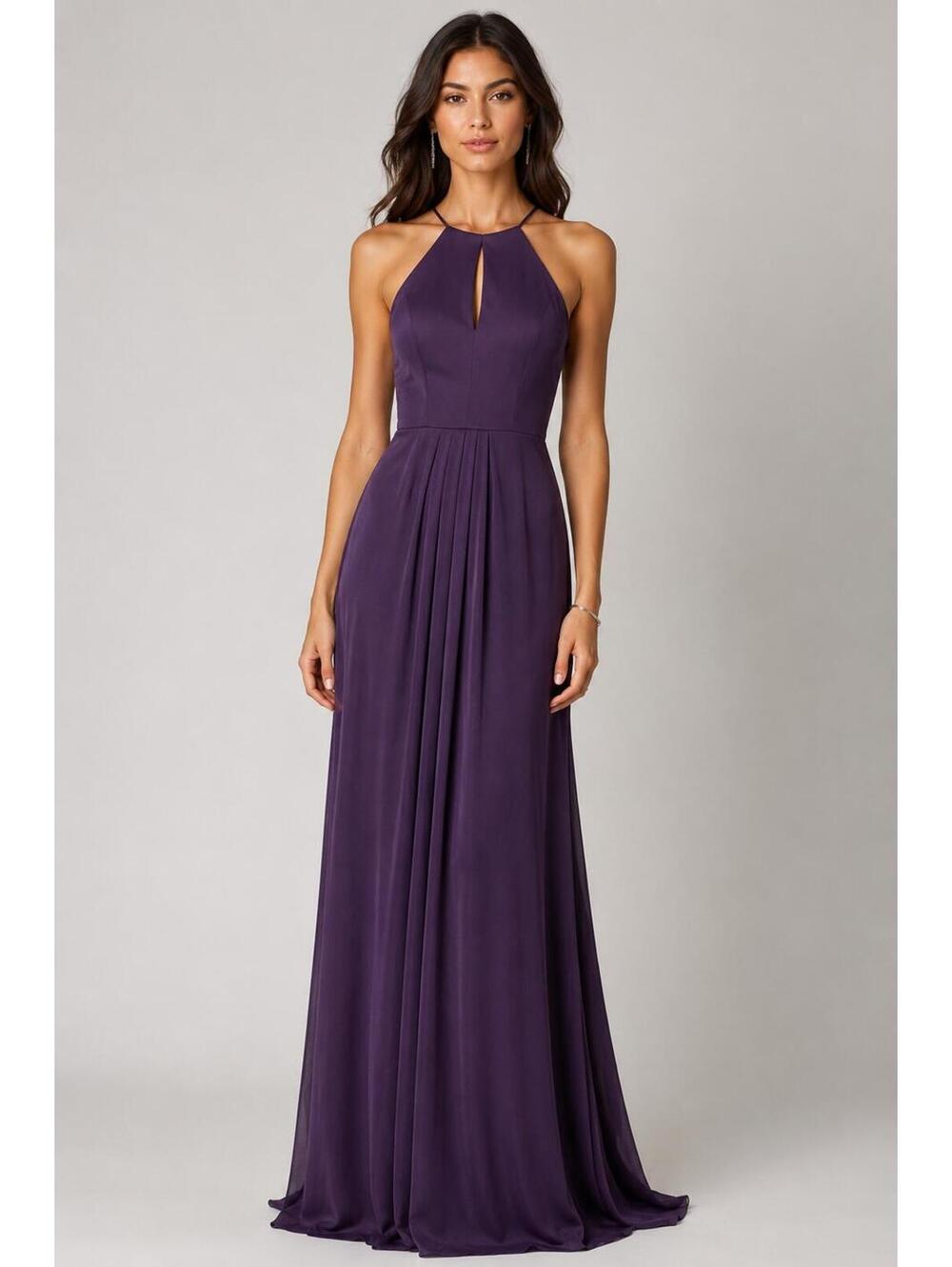 Decode 1.8 Plum Purple Lace-Up Back Halter Formal Gown Sz 8  Prom V-Neck A-Line